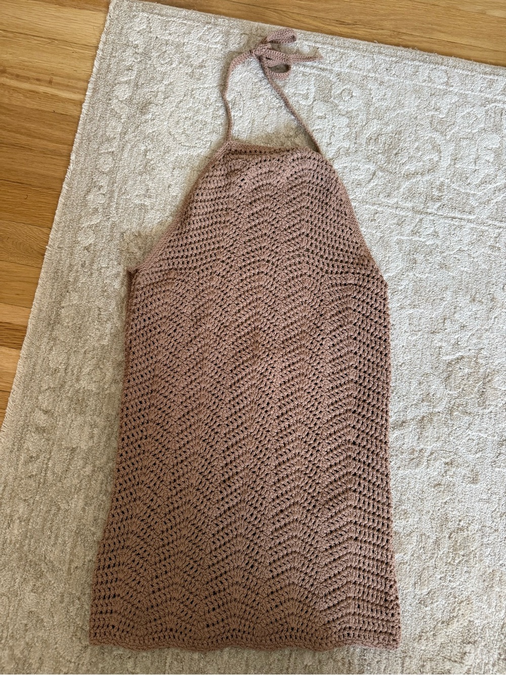 Brown Crochet Halter Dress Bodycon